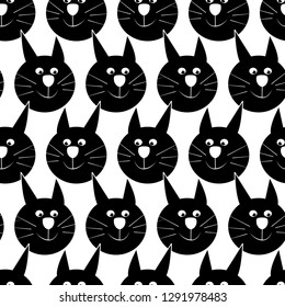 white seamless pattern with black cat . vector