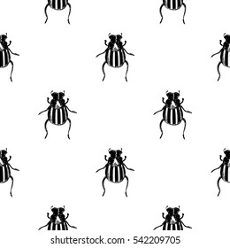 White seamless pattern with black contour scarabs. Beetle illustration for prints, design, fabric, wrapping paper, scrapbooking. 