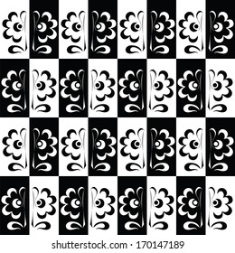 white seamless pattern with black and white  flower