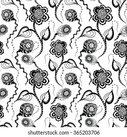 white seamless pattern with black  flower. zentagle