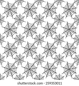 white seamless pattern with black spiderweb on halloween