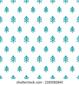 WHite seamless pattern with blue abstract trees.