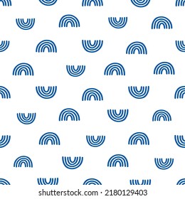 White seamless pattern with blue rainbows.