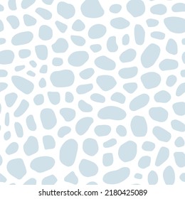 White seamless pattern with blue spots or sea pebbles.