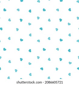 White seamless pattern with blue tiny hearts.