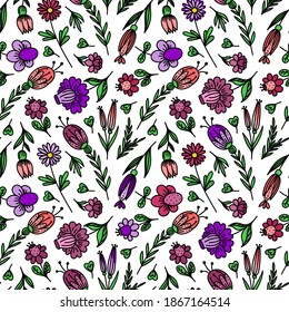 WHITE SEAMLESS PATTERN WITH BRIGHT COLORS IN THE VECTOR