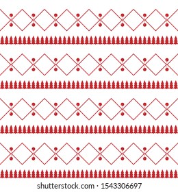 White seamless pattern for Christmas. Red ornament on a white background. Horizontal background