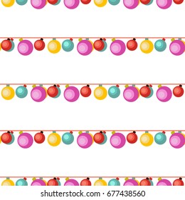 White seamless pattern with colorful garlands 