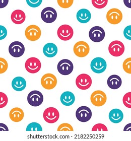 White seamless pattern with colorful happy faces.