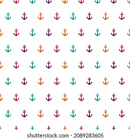 White seamless pattern with colorful tiny anchors.