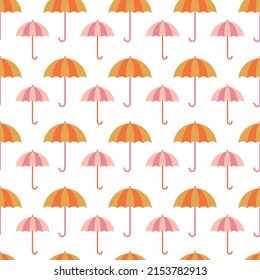 White seamless pattern with colorful umbrellas.