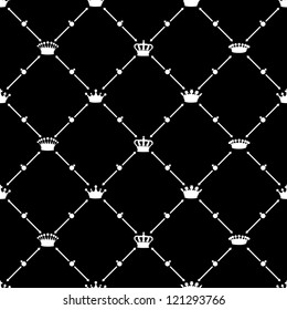 White seamless pattern with crown symbol, vector, 10eps.