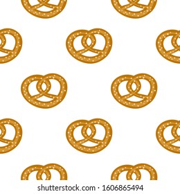 White seamless pattern with doodle colorful bavarian pretzels.