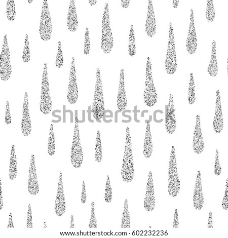 White seamless pattern with glossy silver glitter rain drops.