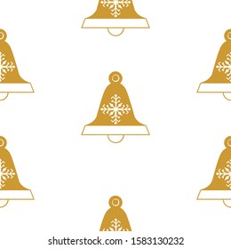 White seamless pattern with golden bells.  Vector graphic illustration for Merry Christmas and Happy New Year.