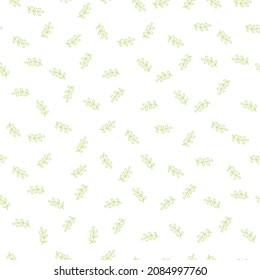 White seamless pattern with green flower leaves.