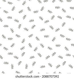 White seamless pattern with green flower leaves.