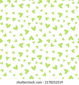 White seamless pattern with green hearts.