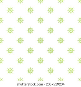 White seamless pattern with green ship wheel.