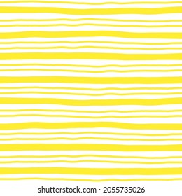 White seamless pattern with lemon yellow hand-drawn lines.