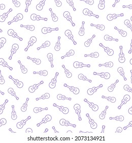 White seamless pattern with light purple ukulele icons.
