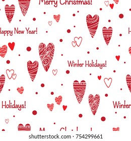 White seamless pattern. Merry Christmas and Happy New Year!