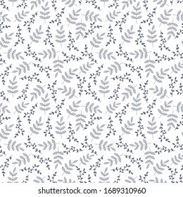 White seamless pattern with mini branches for textile desing