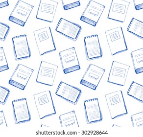 White seamless pattern with notebooks and books