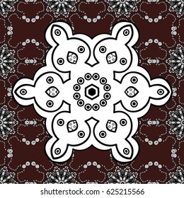 White seamless pattern on brown background with white elements. Vector illustration. Seamless damask classic white pattern. Vector abstract background with repeating elements.
