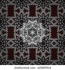 White seamless pattern on brown background with white elements. Vector abstract background with repeating elements. Vector illustration. Seamless damask classic white pattern.