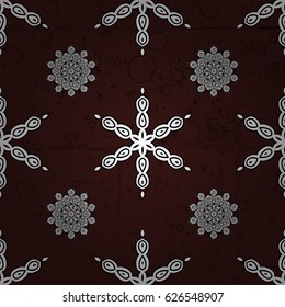 White seamless pattern on brown background with white elements. Seamless vintage pattern on brown background with whiteen elements. Christmas, snowflake, new year.