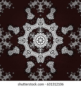 White seamless pattern on brown background with white elements. Seamless vintage pattern on brown background with whiteen elements. Christmas, snowflake, new year.