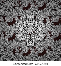 White seamless pattern on brown background with white elements. Seamless vintage pattern on brown background with whiteen elements. Christmas, snowflake, new year.