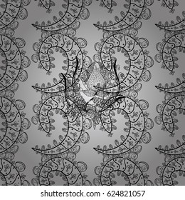 White seamless pattern on gray background with white floral elements. Vector geometric background. For your design, wallpaper. White color seamless illustration.