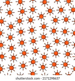 White seamless pattern with orange outline sun.