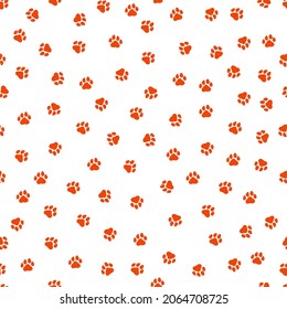 White seamless pattern with orange paws.