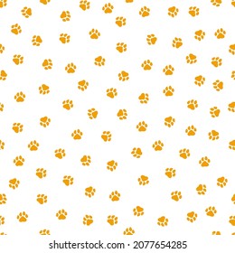 White seamless pattern with orange paws.