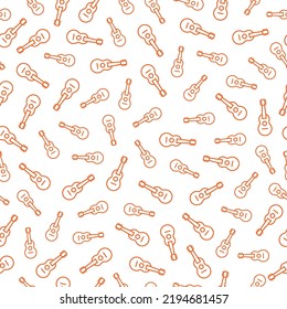 White seamless pattern with orange ukulele icons.