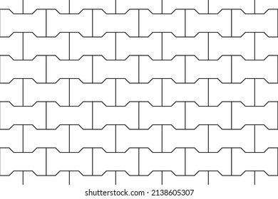 White seamless pattern of pavement with interlocking blocks. Vector pathway texture top view. Outdoor concrete slab sidewalk. Cobblestone footpath or patio. Figured geometric surface