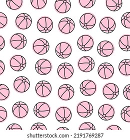 White Seamless Pattern With Pink Beach Ball.