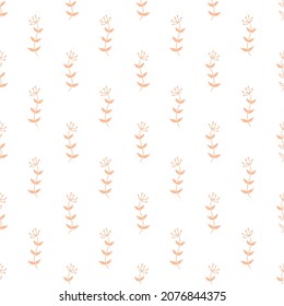 White seamless pattern with pink flowers.