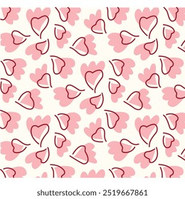 Patrón blanco sin fisuras con corazones rosados.