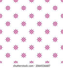 White seamless pattern with pink ship wheel.