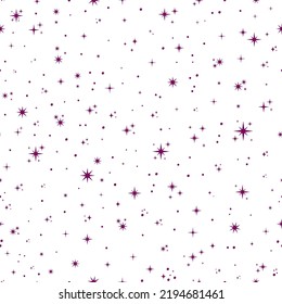 White seamless pattern with purple stars.
