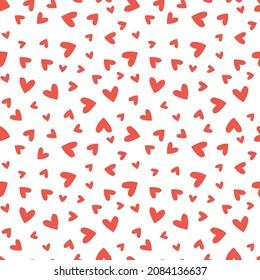 White seamless pattern with red hearts.