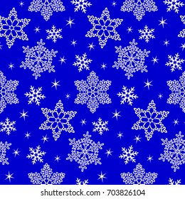White seamless pattern of snowflakes on a navy blue background