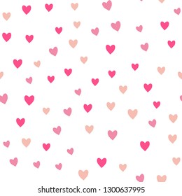 white seamless pattern Valentine's Day with pink hearts. Valentine endless ornament with beautiful drawing hearts