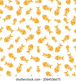 White seamless pattern with yellow fish bones.