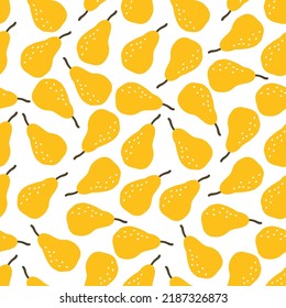 White seamless pattern with yellow pear.