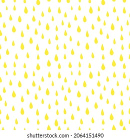 White seamless pattern with yellow raindrops.